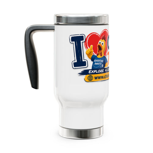 Chicken Travels 14oz Stainless Steel Travel Mug with Handle — I  Chicken Travels Design