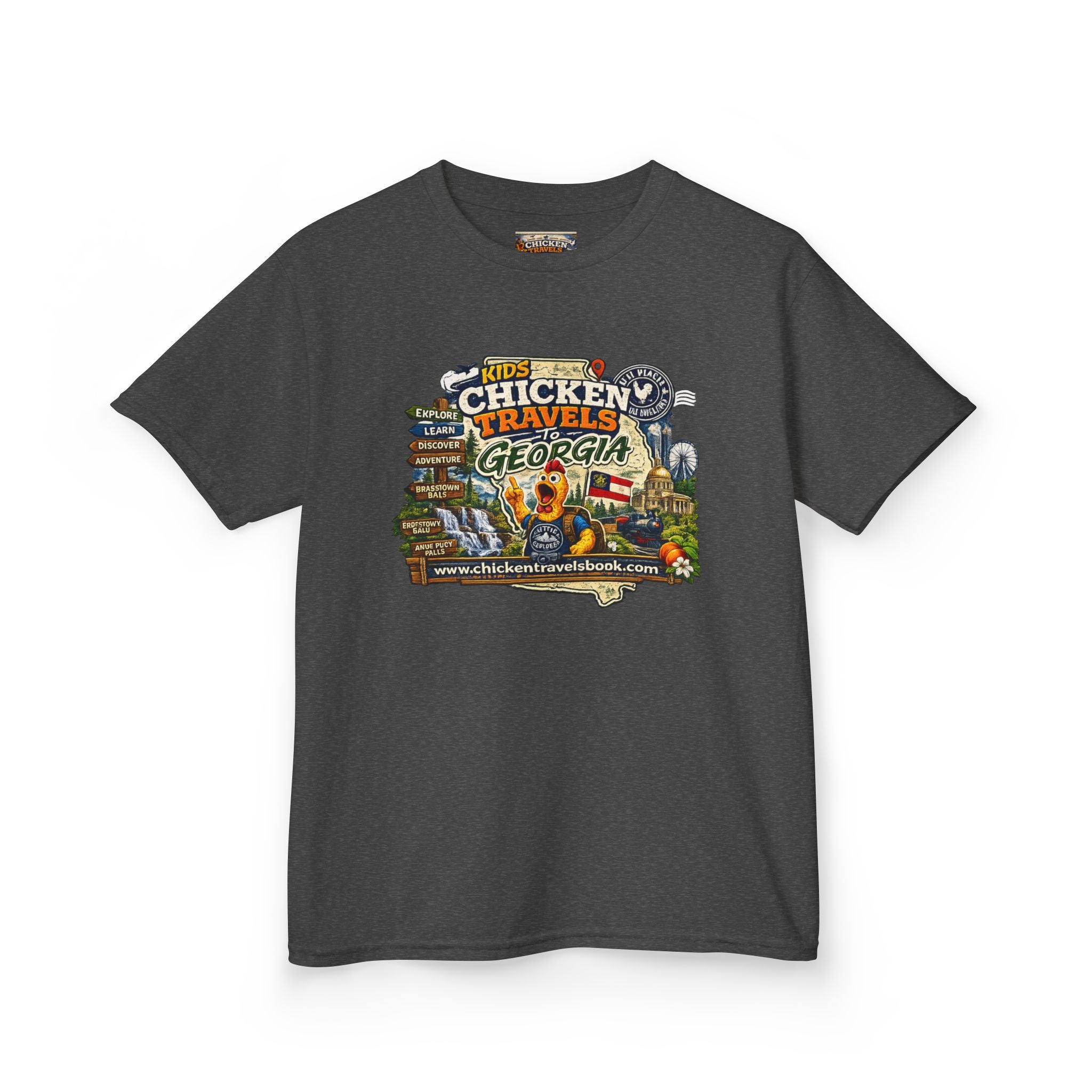 Kids "Chicken Travels Georgia" Graphic Tee — Cute Travel Map T‑Shirt for Kids