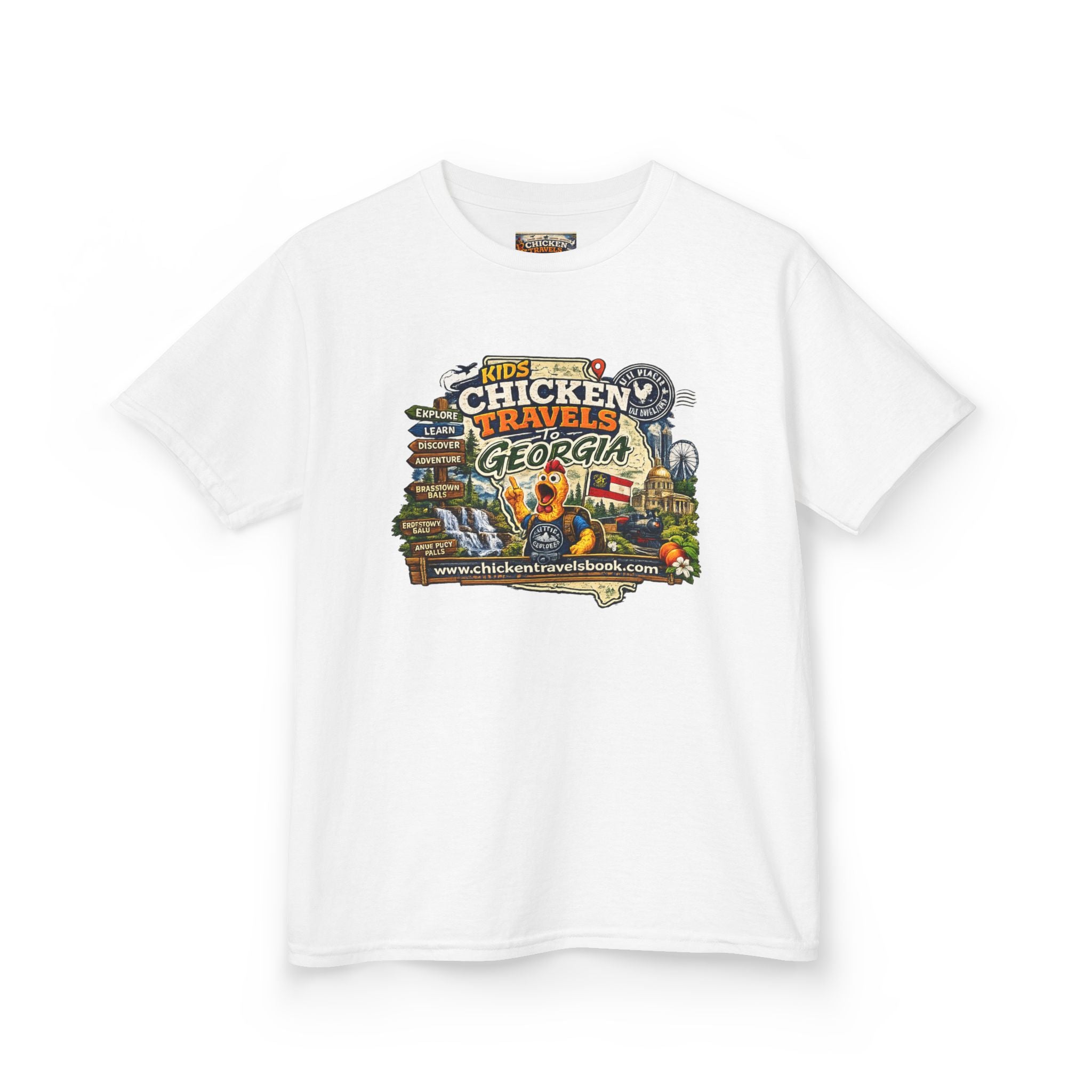 Kids "Chicken Travels Georgia" Graphic Tee — Cute Travel Map T‑Shirt for Kids