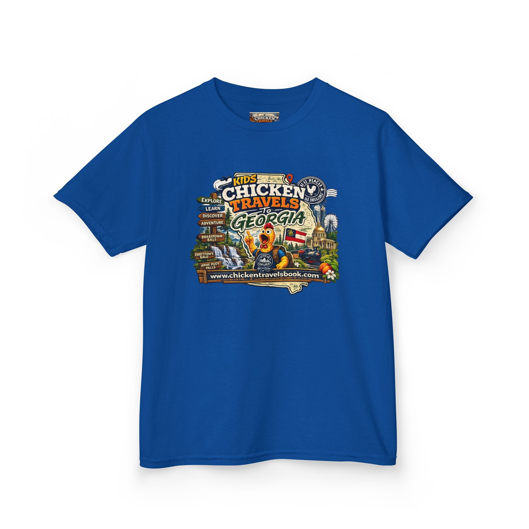 Kids "Chicken Travels Georgia" Graphic Tee — Cute Travel Map T‑Shirt for Kids