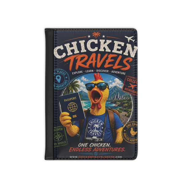 Chicken Travels Passport Cover — Funny Travel Passport Holder with Rooster Graphic