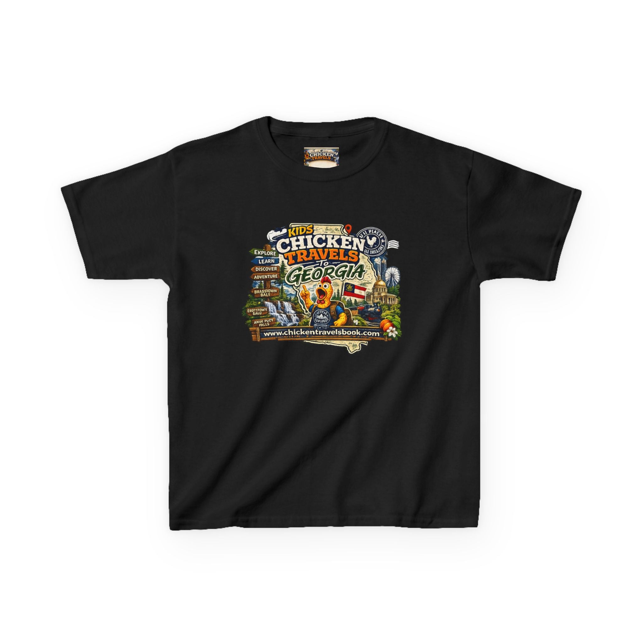 Kids "Chicken Travels Georgia" Graphic Tee — Cute Travel Map T‑Shirt for Kids