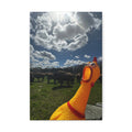 Silly Rubber Chicken Canvas Print – Farm Scene Stretched Wall Art