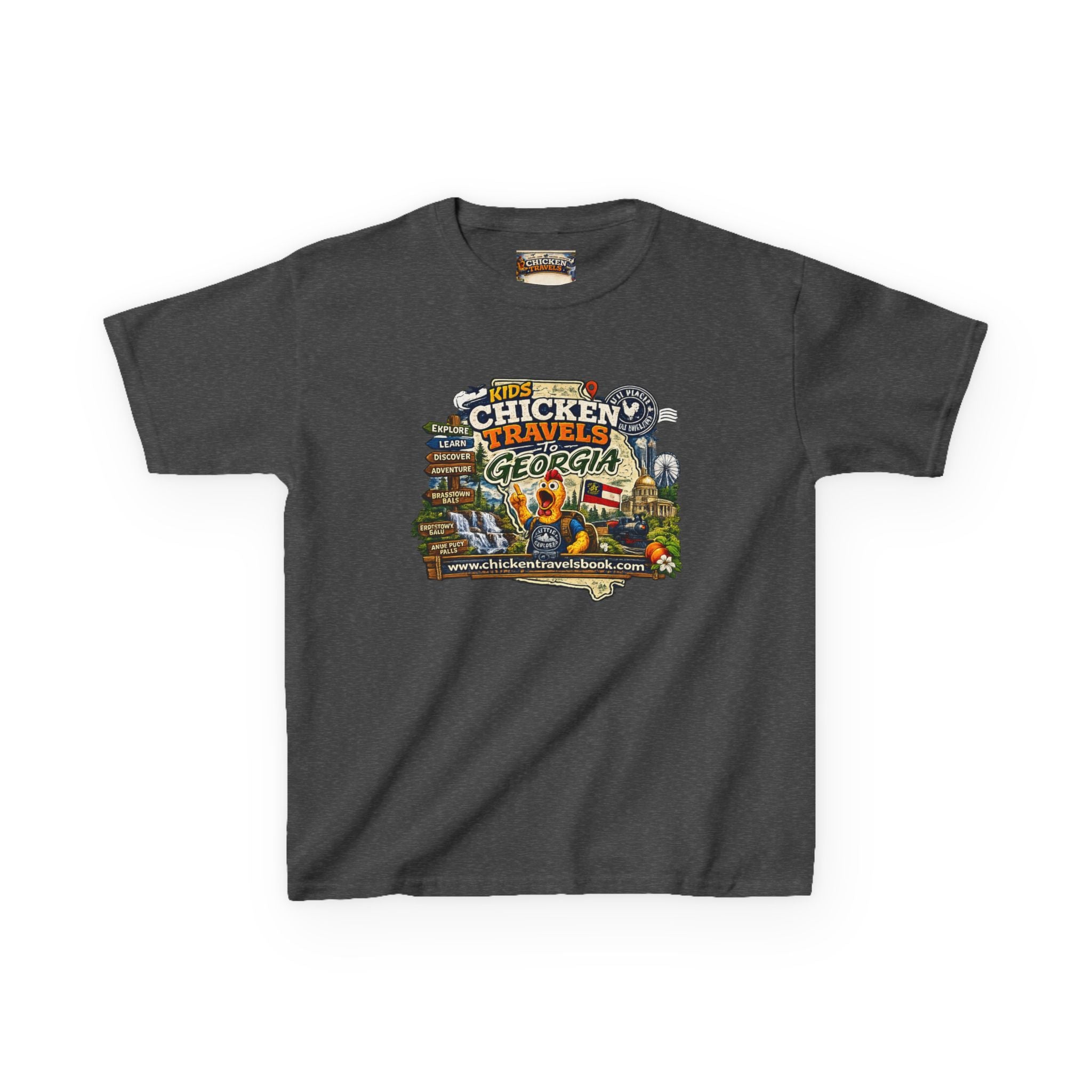 Kids "Chicken Travels Georgia" Graphic Tee — Cute Travel Map T‑Shirt for Kids