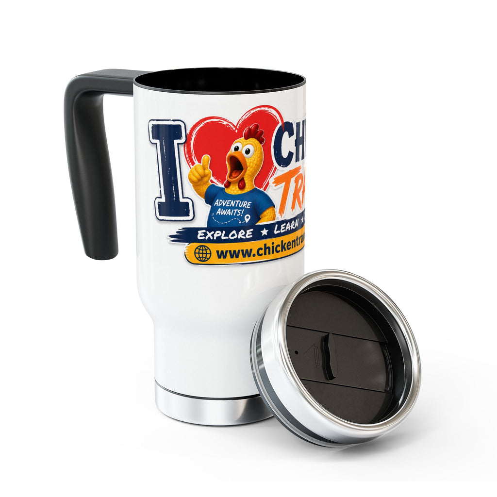 Chicken Travels 14oz Stainless Steel Travel Mug with Handle — I  Chicken Travels Design
