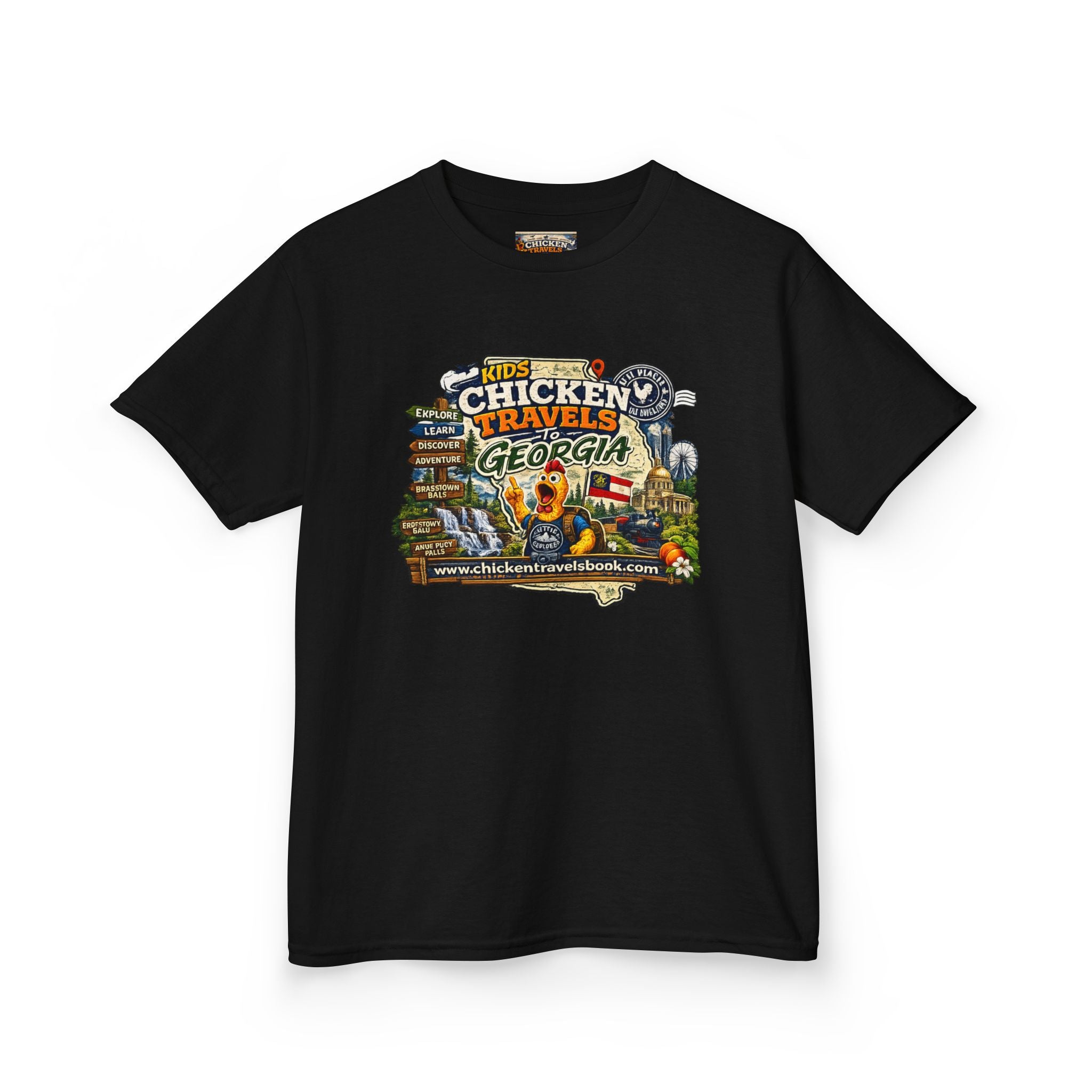 Kids "Chicken Travels Georgia" Graphic Tee — Cute Travel Map T‑Shirt for Kids