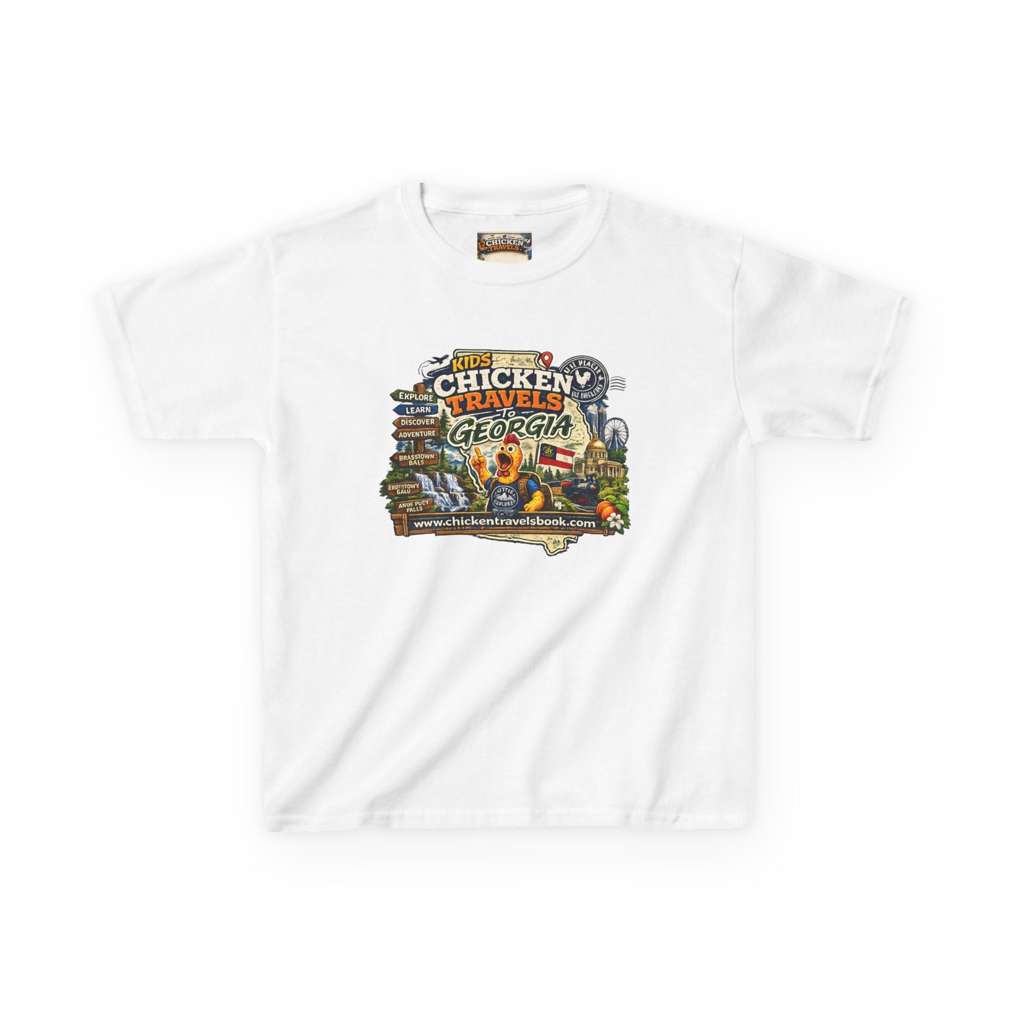 Kids "Chicken Travels Georgia" Graphic Tee — Cute Travel Map T‑Shirt for Kids