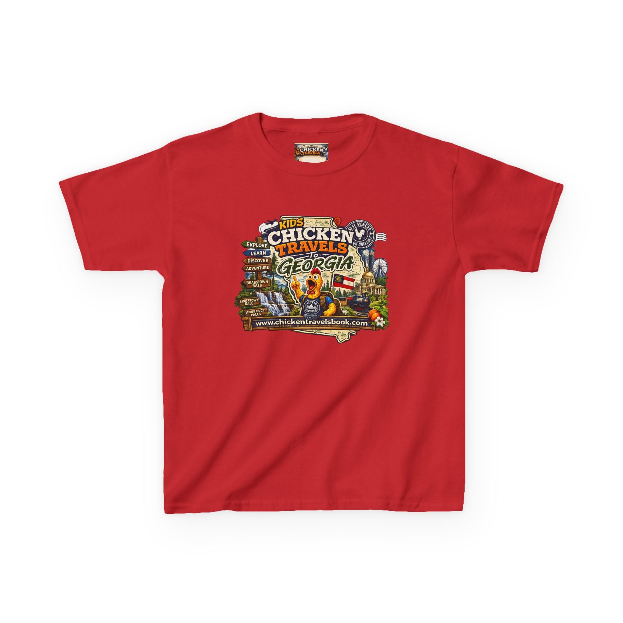 Kids "Chicken Travels Georgia" Graphic Tee — Cute Travel Map T‑Shirt for Kids
