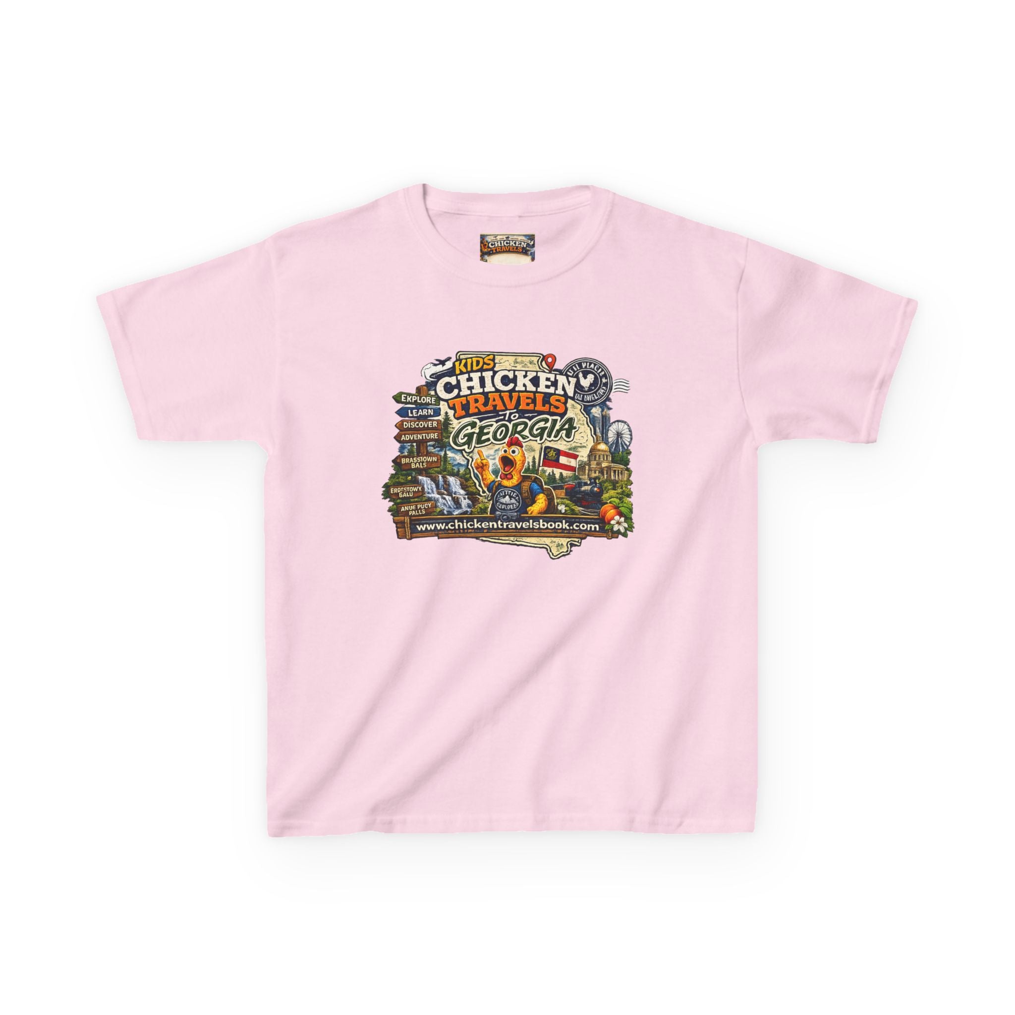 Kids "Chicken Travels Georgia" Graphic Tee — Cute Travel Map T‑Shirt for Kids