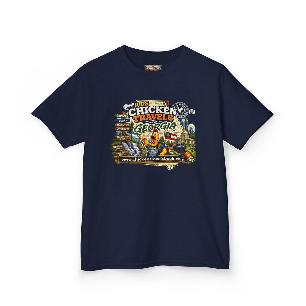 Kids "Chicken Travels Georgia" Graphic Tee — Cute Travel Map T‑Shirt for Kids