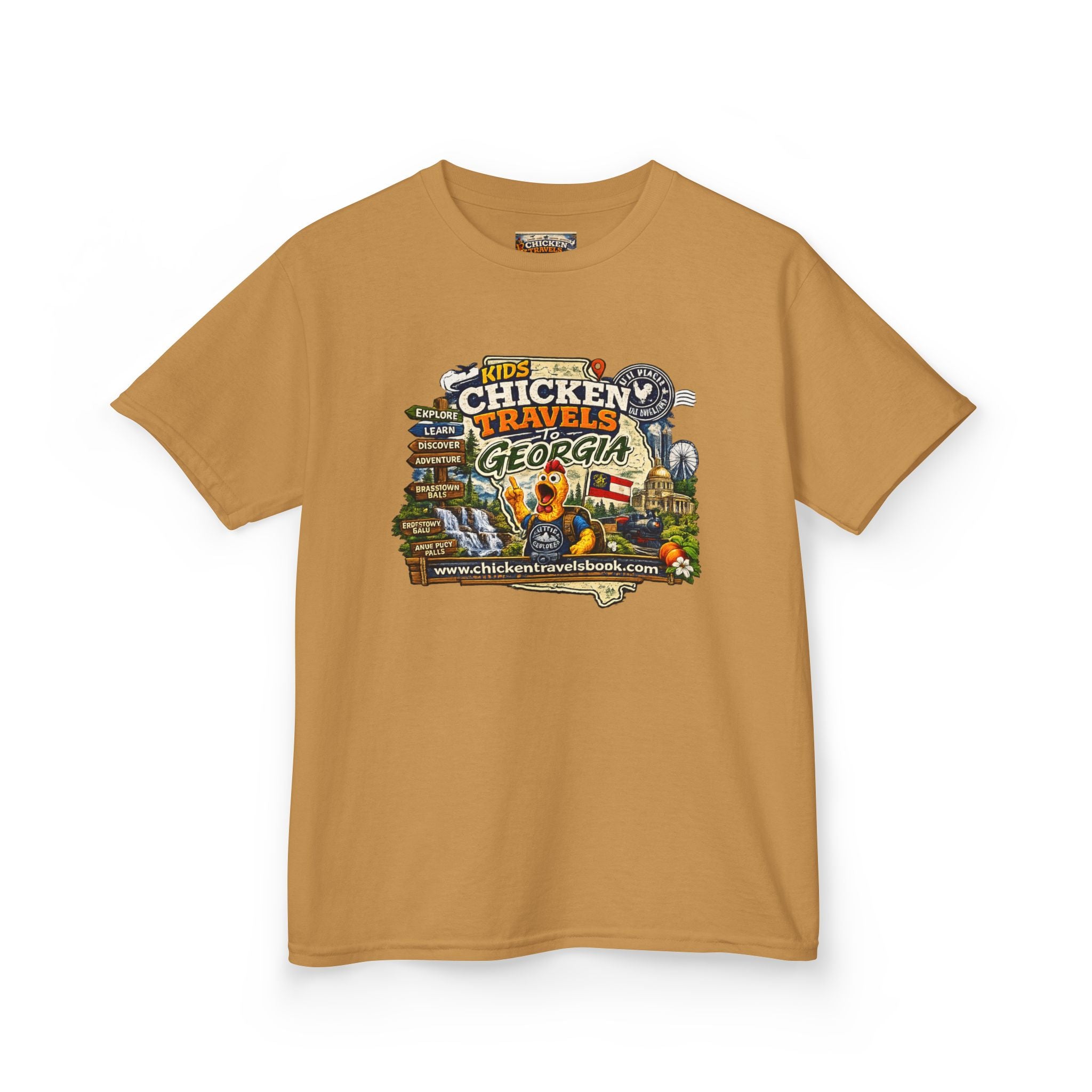 Kids "Chicken Travels Georgia" Graphic Tee — Cute Travel Map T‑Shirt for Kids